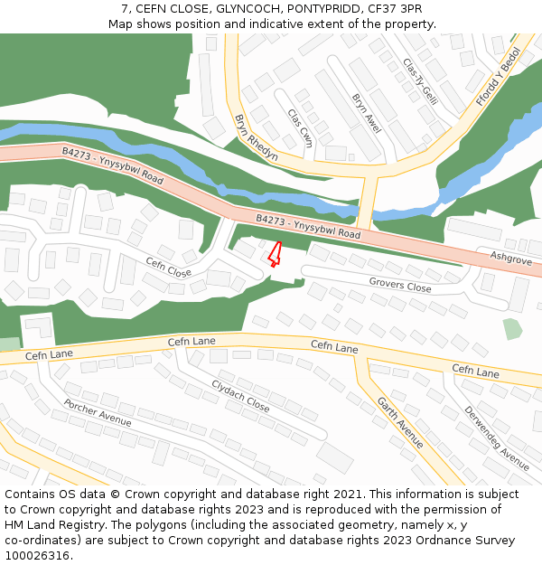 7, CEFN CLOSE, GLYNCOCH, PONTYPRIDD, CF37 3PR: Location map and indicative extent of plot