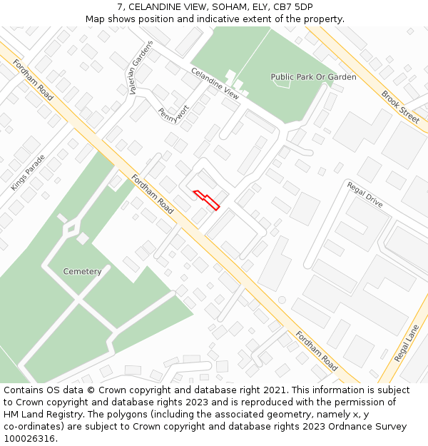 7, CELANDINE VIEW, SOHAM, ELY, CB7 5DP: Location map and indicative extent of plot