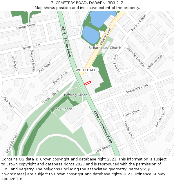 7, CEMETERY ROAD, DARWEN, BB3 2LZ: Location map and indicative extent of plot