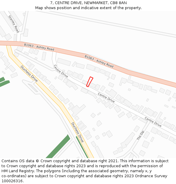 7, CENTRE DRIVE, NEWMARKET, CB8 8AN: Location map and indicative extent of plot