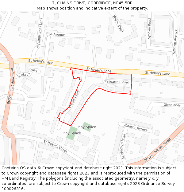 7, CHAINS DRIVE, CORBRIDGE, NE45 5BP: Location map and indicative extent of plot