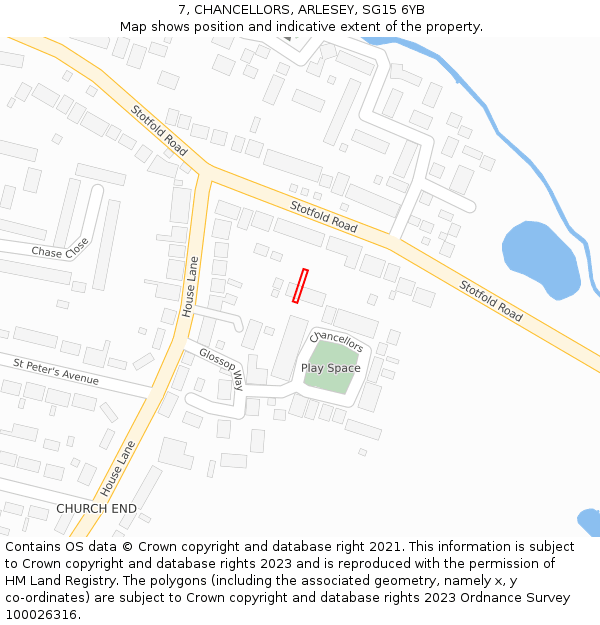 7, CHANCELLORS, ARLESEY, SG15 6YB: Location map and indicative extent of plot