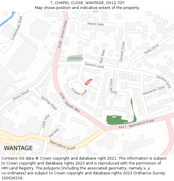 7, CHAPEL CLOSE, WANTAGE, OX12 7DY: Location map and indicative extent of plot