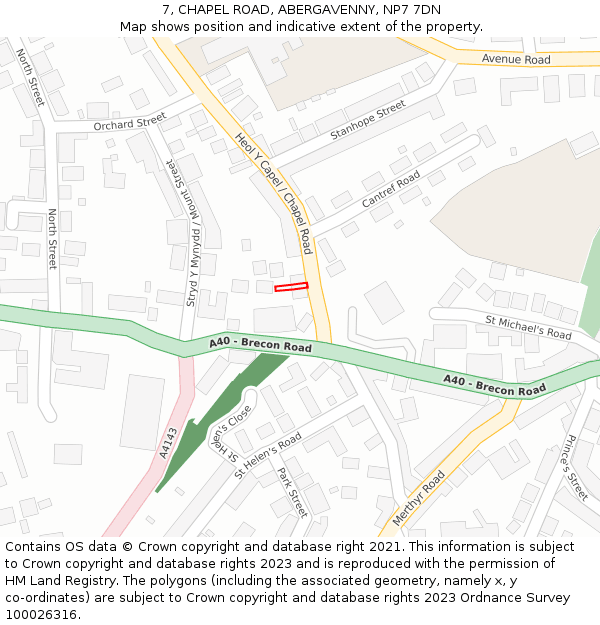 7, CHAPEL ROAD, ABERGAVENNY, NP7 7DN: Location map and indicative extent of plot
