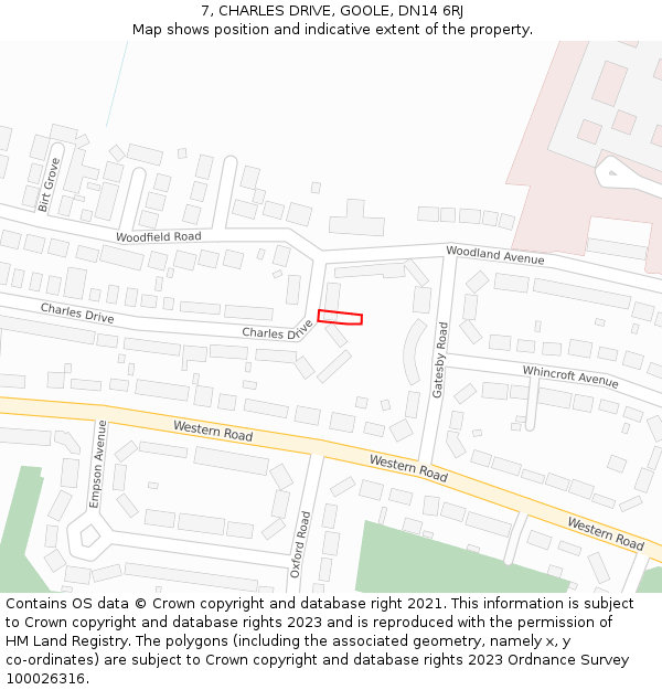 7, CHARLES DRIVE, GOOLE, DN14 6RJ: Location map and indicative extent of plot