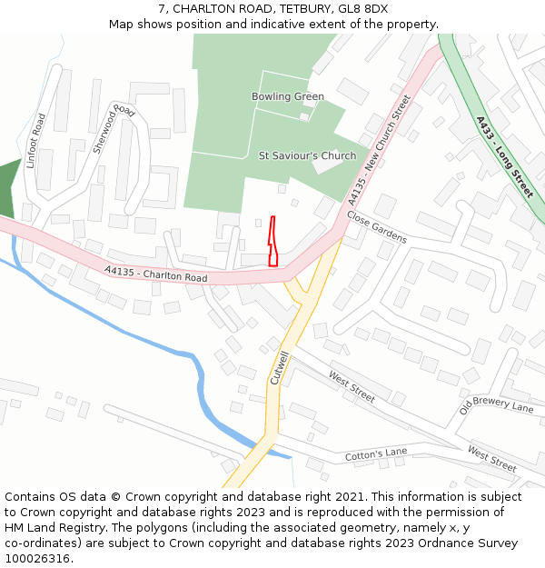 7, CHARLTON ROAD, TETBURY, GL8 8DX: Location map and indicative extent of plot