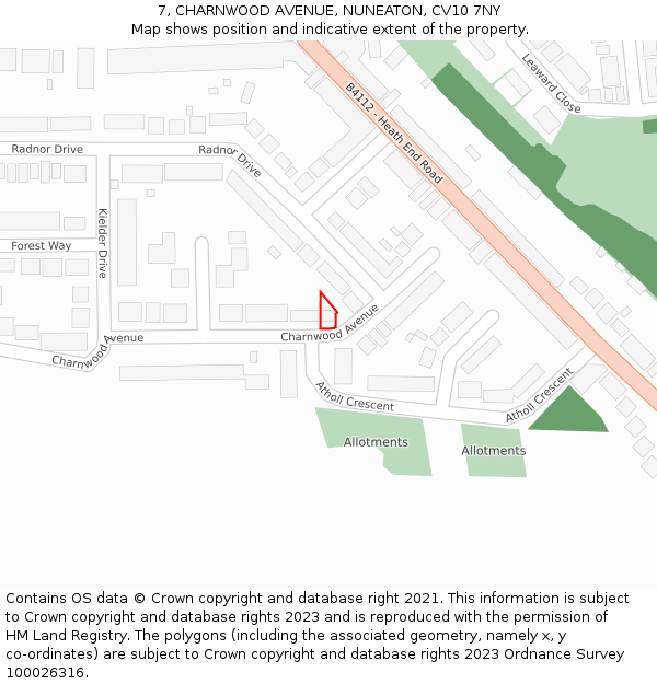 7, CHARNWOOD AVENUE, NUNEATON, CV10 7NY: Location map and indicative extent of plot