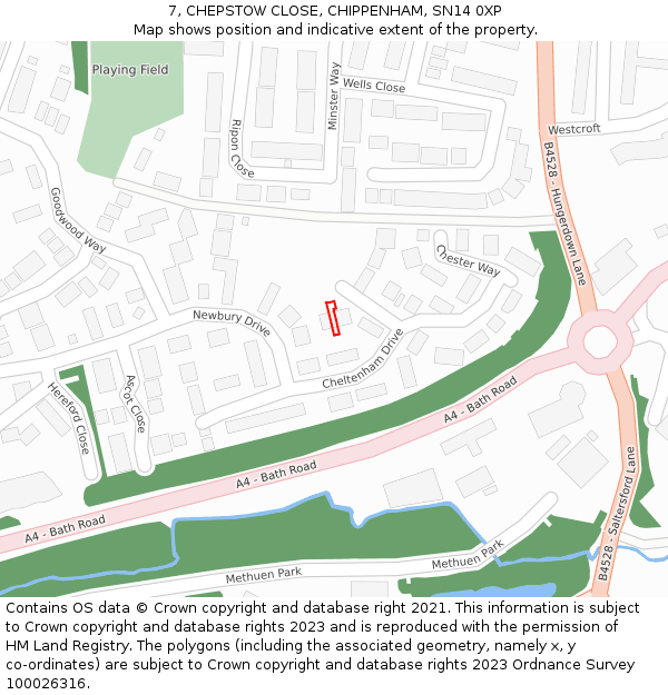 7, CHEPSTOW CLOSE, CHIPPENHAM, SN14 0XP: Location map and indicative extent of plot