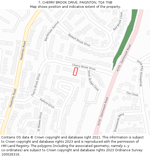 7, CHERRY BROOK DRIVE, PAIGNTON, TQ4 7NB: Location map and indicative extent of plot