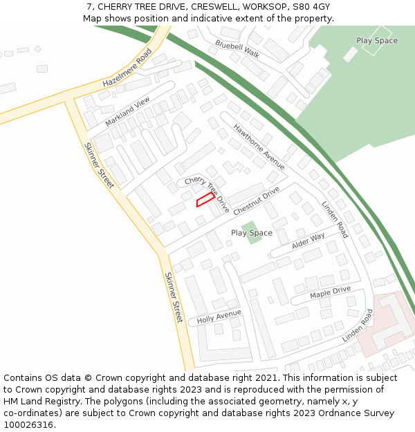 7, CHERRY TREE DRIVE, CRESWELL, WORKSOP, S80 4GY: Location map and indicative extent of plot