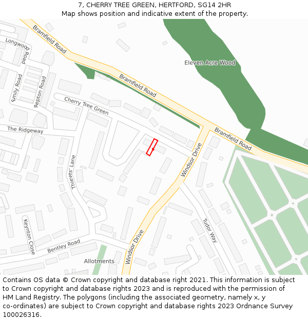 7, CHERRY TREE GREEN, HERTFORD, SG14 2HR: Location map and indicative extent of plot
