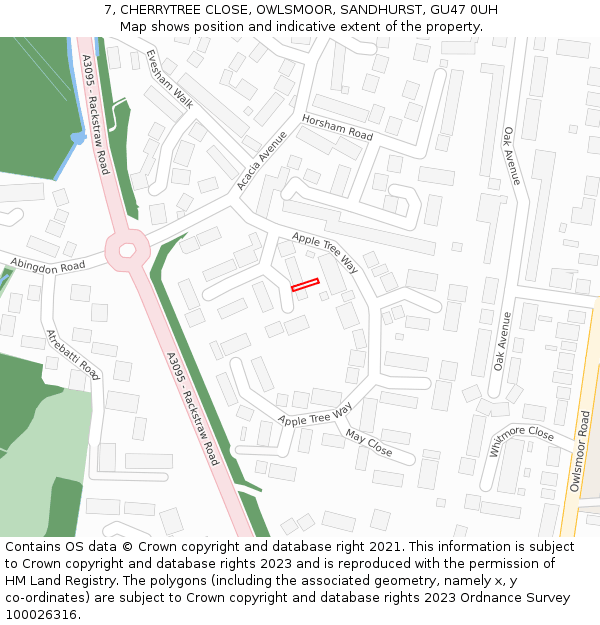 7, CHERRYTREE CLOSE, OWLSMOOR, SANDHURST, GU47 0UH: Location map and indicative extent of plot