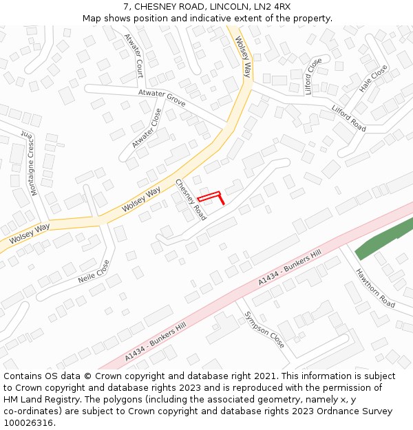 7, CHESNEY ROAD, LINCOLN, LN2 4RX: Location map and indicative extent of plot