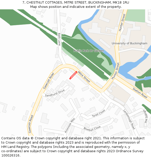7, CHESTNUT COTTAGES, MITRE STREET, BUCKINGHAM, MK18 1RU: Location map and indicative extent of plot