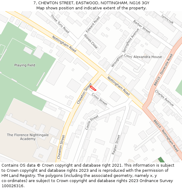 7, CHEWTON STREET, EASTWOOD, NOTTINGHAM, NG16 3GY: Location map and indicative extent of plot