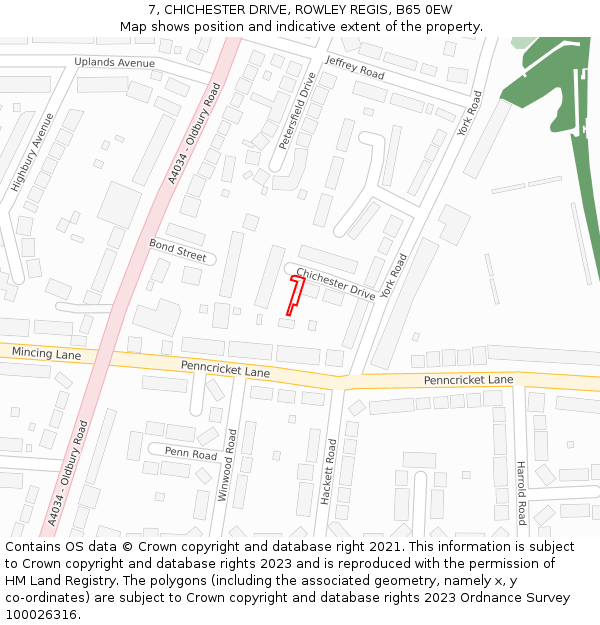 7, CHICHESTER DRIVE, ROWLEY REGIS, B65 0EW: Location map and indicative extent of plot