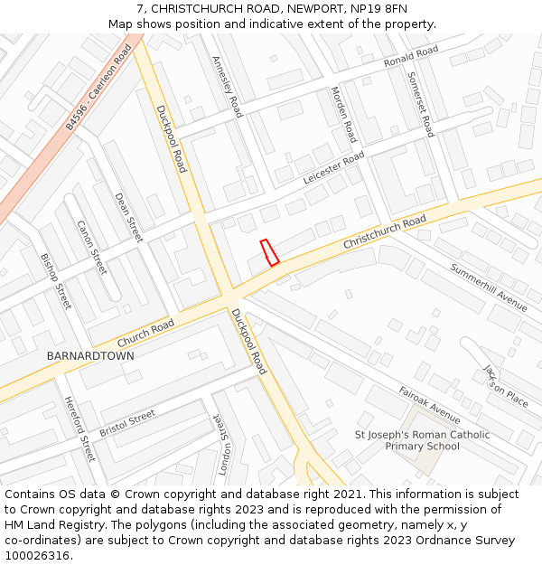 7, CHRISTCHURCH ROAD, NEWPORT, NP19 8FN: Location map and indicative extent of plot