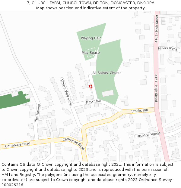 7, CHURCH FARM, CHURCHTOWN, BELTON, DONCASTER, DN9 1PA: Location map and indicative extent of plot