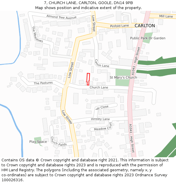 7, CHURCH LANE, CARLTON, GOOLE, DN14 9PB: Location map and indicative extent of plot
