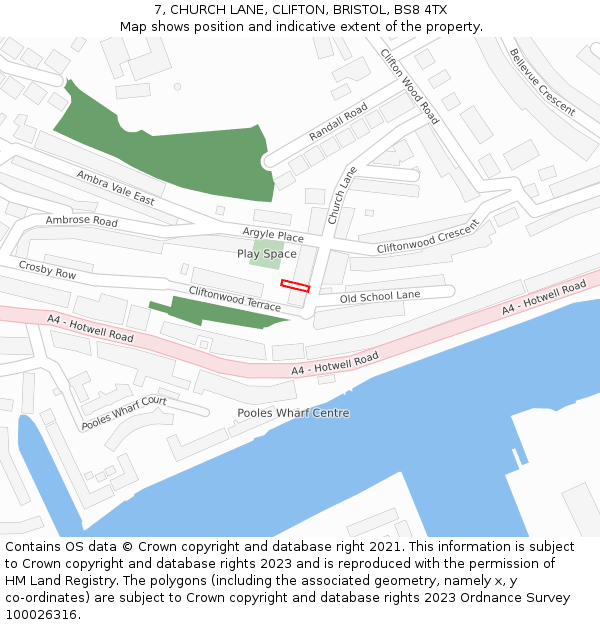 7, CHURCH LANE, CLIFTON, BRISTOL, BS8 4TX: Location map and indicative extent of plot
