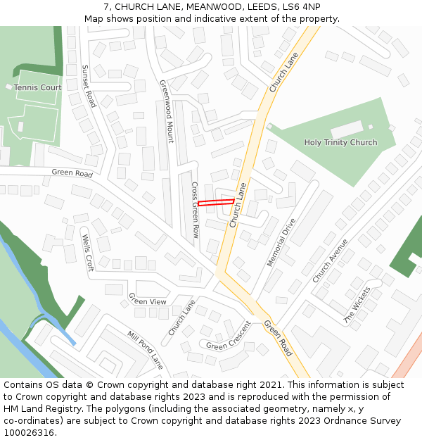 7, CHURCH LANE, MEANWOOD, LEEDS, LS6 4NP: Location map and indicative extent of plot