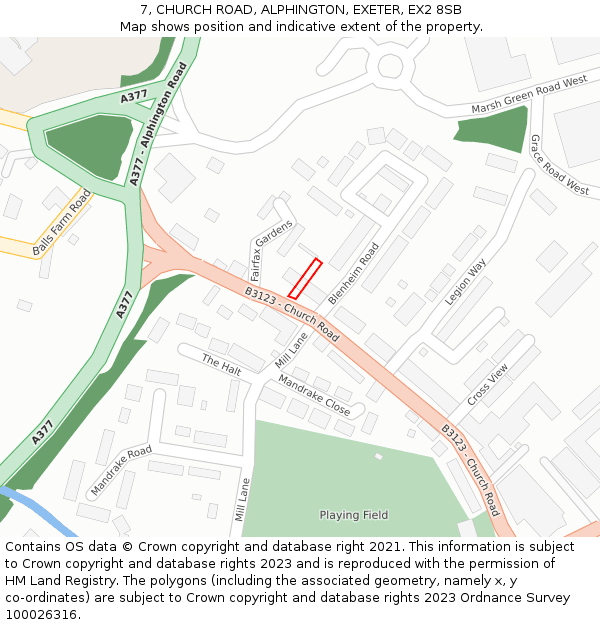 7, CHURCH ROAD, ALPHINGTON, EXETER, EX2 8SB: Location map and indicative extent of plot