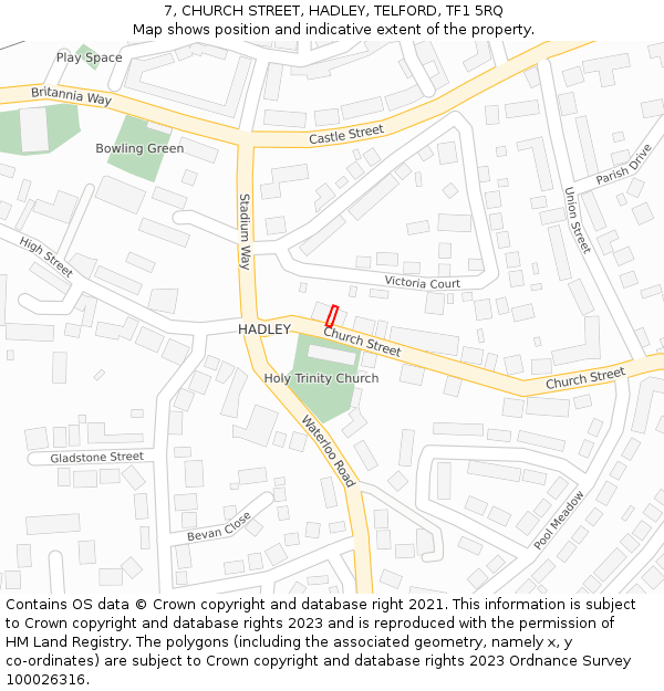 7, CHURCH STREET, HADLEY, TELFORD, TF1 5RQ: Location map and indicative extent of plot