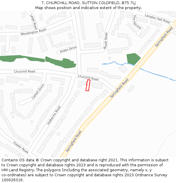 7, CHURCHILL ROAD, SUTTON COLDFIELD, B75 7LJ: Location map and indicative extent of plot