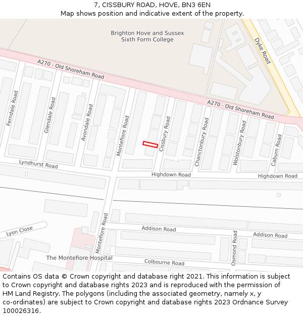 7, CISSBURY ROAD, HOVE, BN3 6EN: Location map and indicative extent of plot
