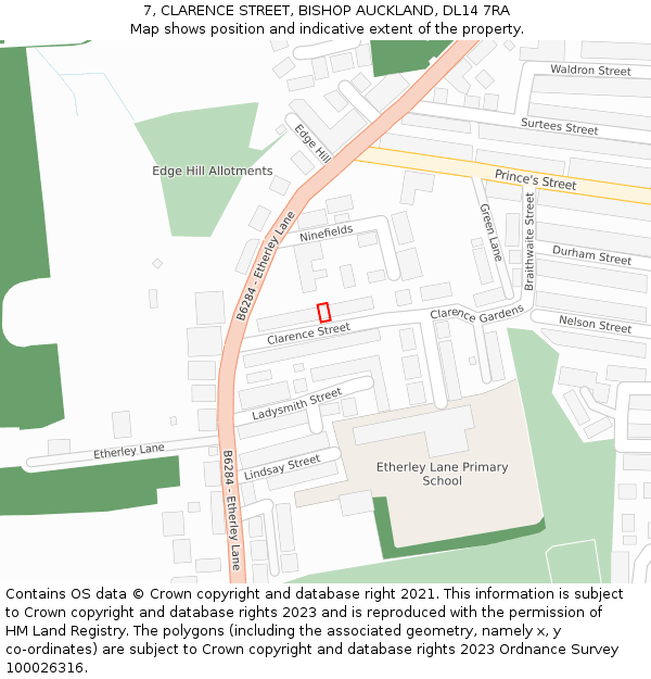 7, CLARENCE STREET, BISHOP AUCKLAND, DL14 7RA: Location map and indicative extent of plot