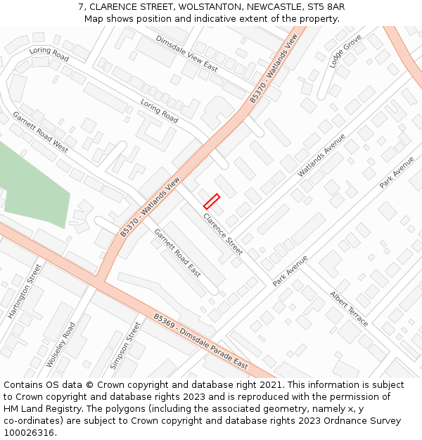 7, CLARENCE STREET, WOLSTANTON, NEWCASTLE, ST5 8AR: Location map and indicative extent of plot