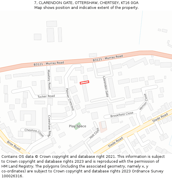 7, CLARENDON GATE, OTTERSHAW, CHERTSEY, KT16 0GA: Location map and indicative extent of plot