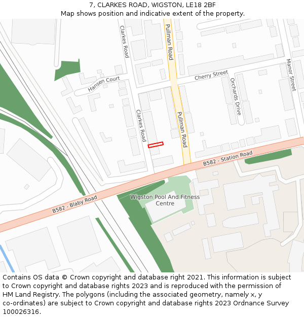 7, CLARKES ROAD, WIGSTON, LE18 2BF: Location map and indicative extent of plot