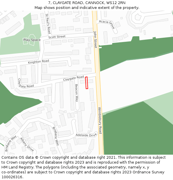 7, CLAYGATE ROAD, CANNOCK, WS12 2RN: Location map and indicative extent of plot