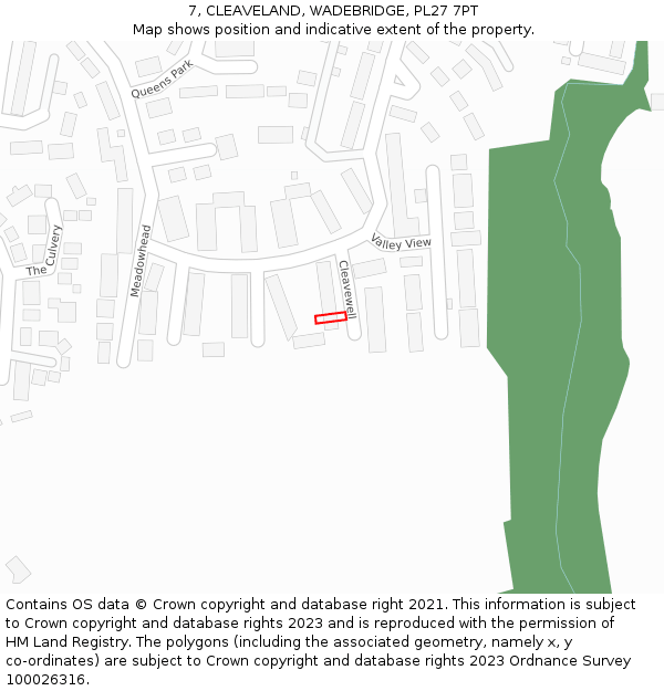 7, CLEAVELAND, WADEBRIDGE, PL27 7PT: Location map and indicative extent of plot