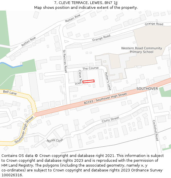 7, CLEVE TERRACE, LEWES, BN7 1JJ: Location map and indicative extent of plot