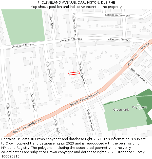 7, CLEVELAND AVENUE, DARLINGTON, DL3 7HE: Location map and indicative extent of plot