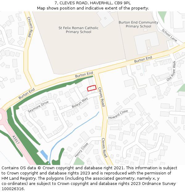 7, CLEVES ROAD, HAVERHILL, CB9 9PL: Location map and indicative extent of plot