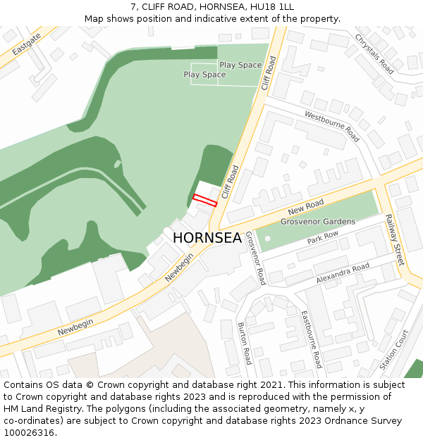 7, CLIFF ROAD, HORNSEA, HU18 1LL: Location map and indicative extent of plot