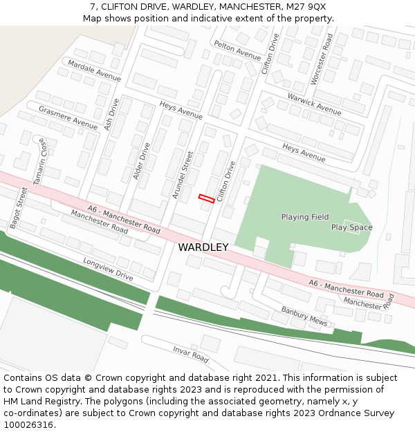 7, CLIFTON DRIVE, WARDLEY, MANCHESTER, M27 9QX: Location map and indicative extent of plot