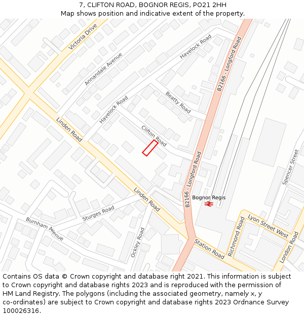 7, CLIFTON ROAD, BOGNOR REGIS, PO21 2HH: Location map and indicative extent of plot