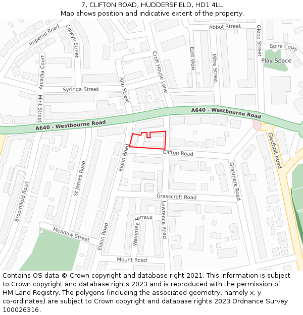 7, CLIFTON ROAD, HUDDERSFIELD, HD1 4LL: Location map and indicative extent of plot