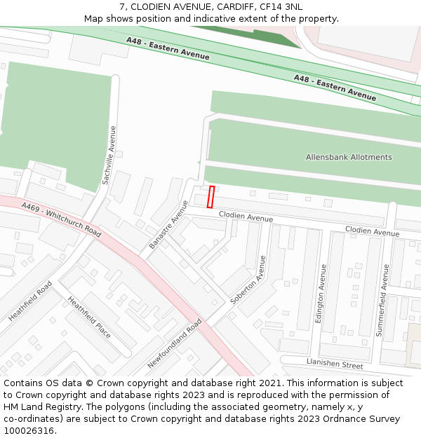 7, CLODIEN AVENUE, CARDIFF, CF14 3NL: Location map and indicative extent of plot