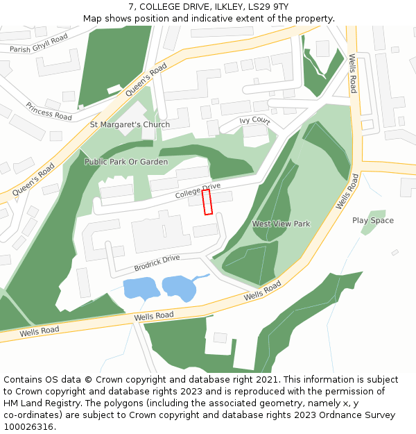 7, COLLEGE DRIVE, ILKLEY, LS29 9TY: Location map and indicative extent of plot