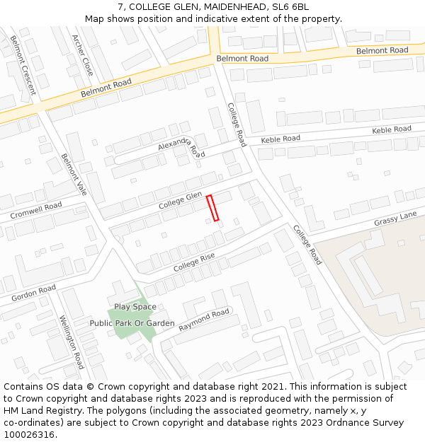 7, COLLEGE GLEN, MAIDENHEAD, SL6 6BL: Location map and indicative extent of plot