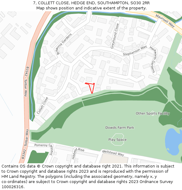 7, COLLETT CLOSE, HEDGE END, SOUTHAMPTON, SO30 2RR: Location map and indicative extent of plot