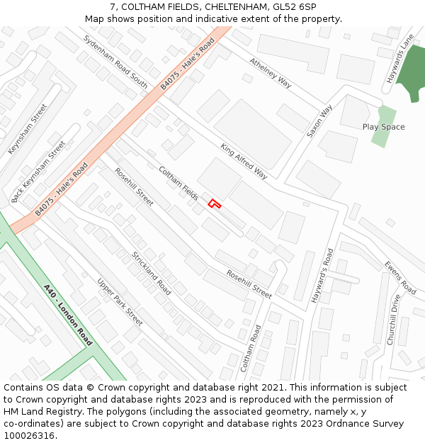 7, COLTHAM FIELDS, CHELTENHAM, GL52 6SP: Location map and indicative extent of plot
