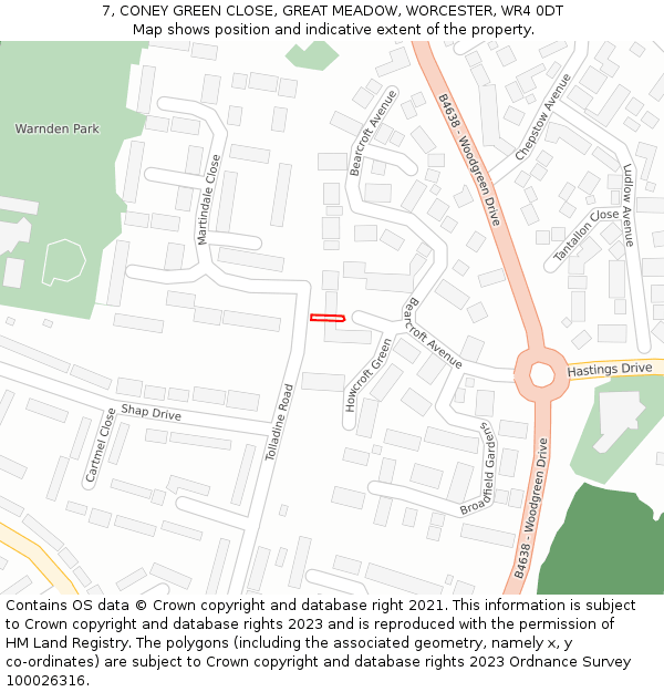 7, CONEY GREEN CLOSE, GREAT MEADOW, WORCESTER, WR4 0DT: Location map and indicative extent of plot