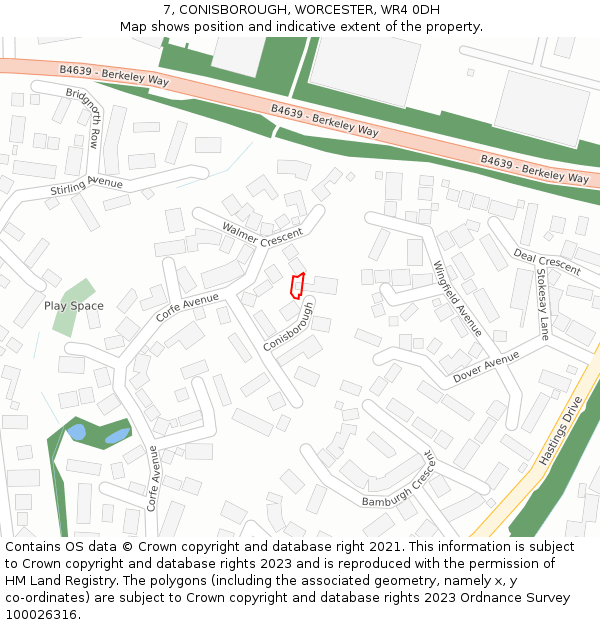 7, CONISBOROUGH, WORCESTER, WR4 0DH: Location map and indicative extent of plot
