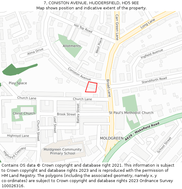 7, CONISTON AVENUE, HUDDERSFIELD, HD5 9EE: Location map and indicative extent of plot